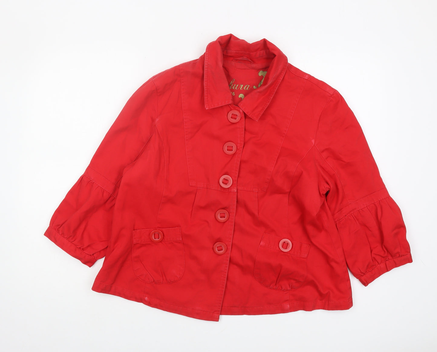 Sakura Women's Red Cotton Button Jacket Size 16