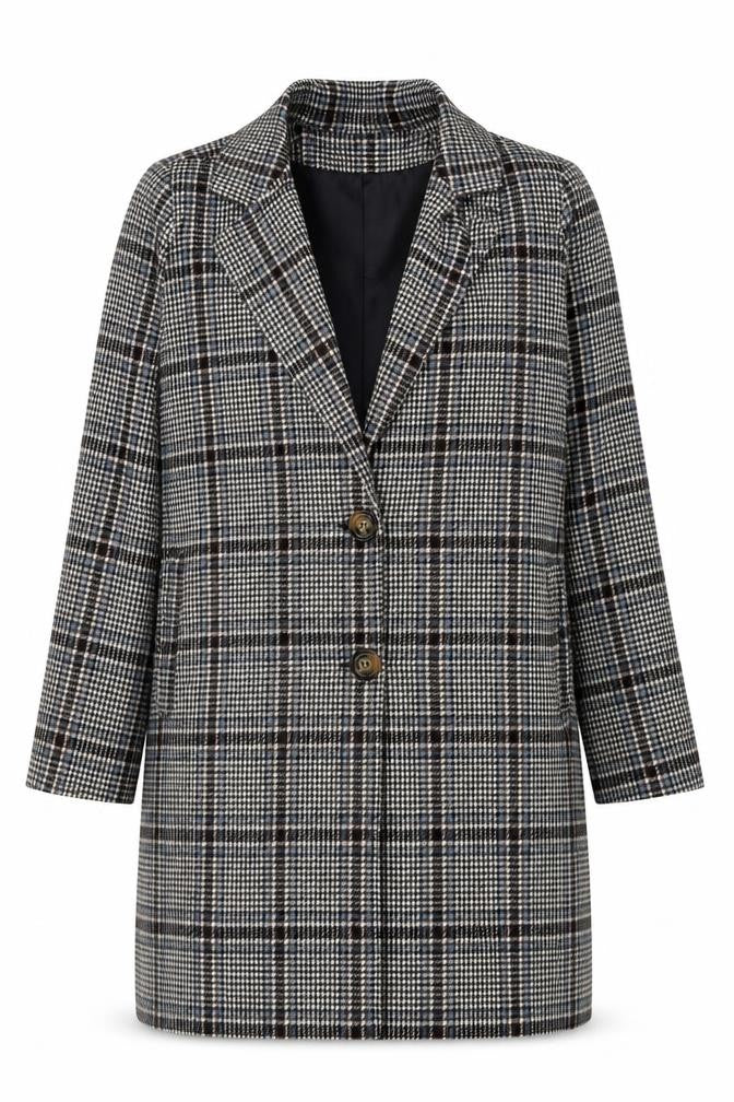 Front view of Boohoo Women's Check Coat, UK 12, Multicoloured Plaid