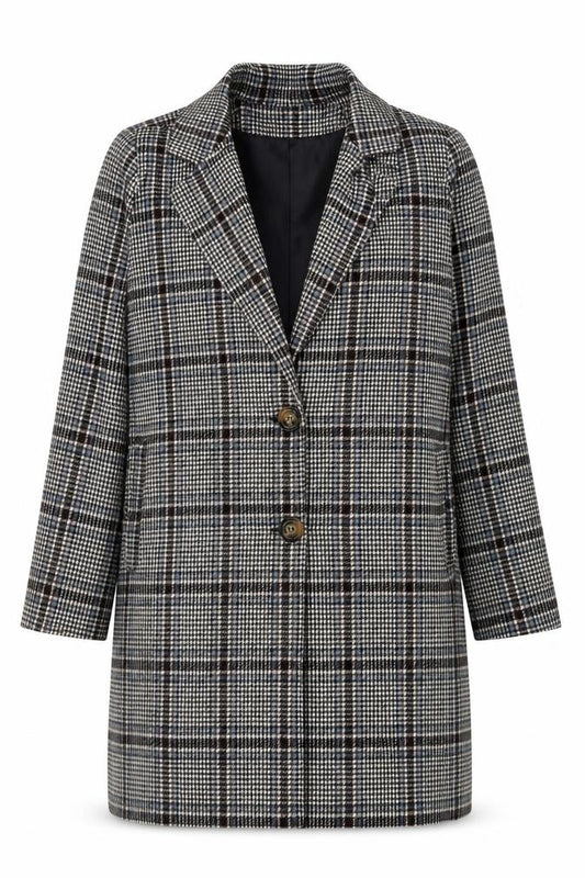 Front view of Boohoo Women's Check Coat, UK 12, Multicoloured Plaid