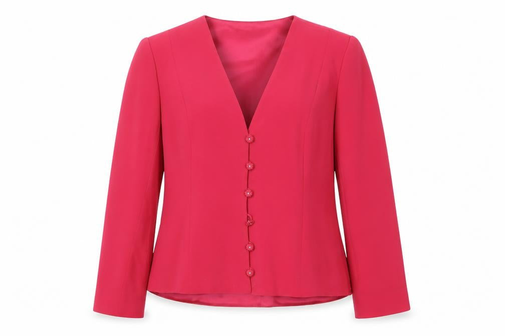 Front view of Tom Bowker Women's Pink Suit Jacket, size 12