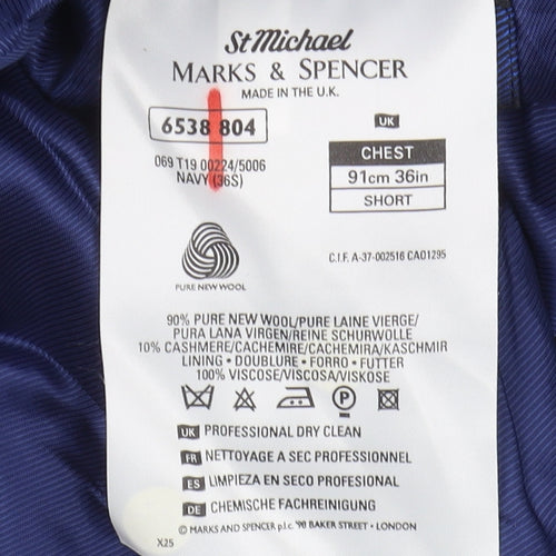 Marks and Spencer Men's Blue Wool Blazer 36S Formal