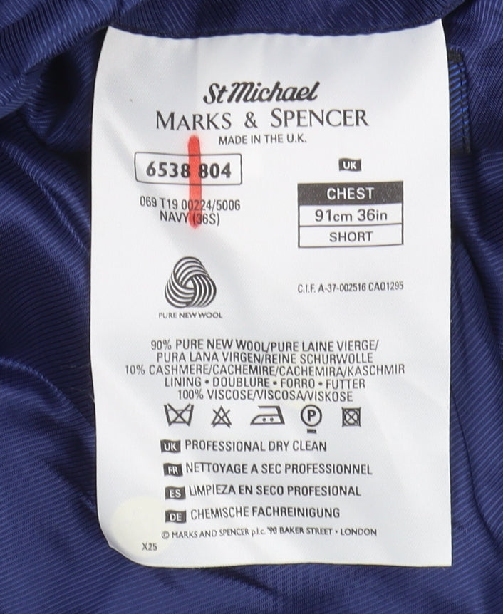 Marks and Spencer Men's Blue Wool Blazer 36S Formal