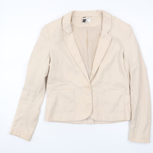 H&M Womens Beige Blazer 10 Single-Breasted Notch Lapel