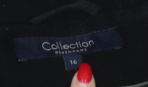 Debenhams Women's Black Wool Blend Long Overcoat Size 16
