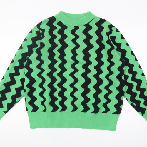Monki Women's Green Geometric Pullover Jumper M
