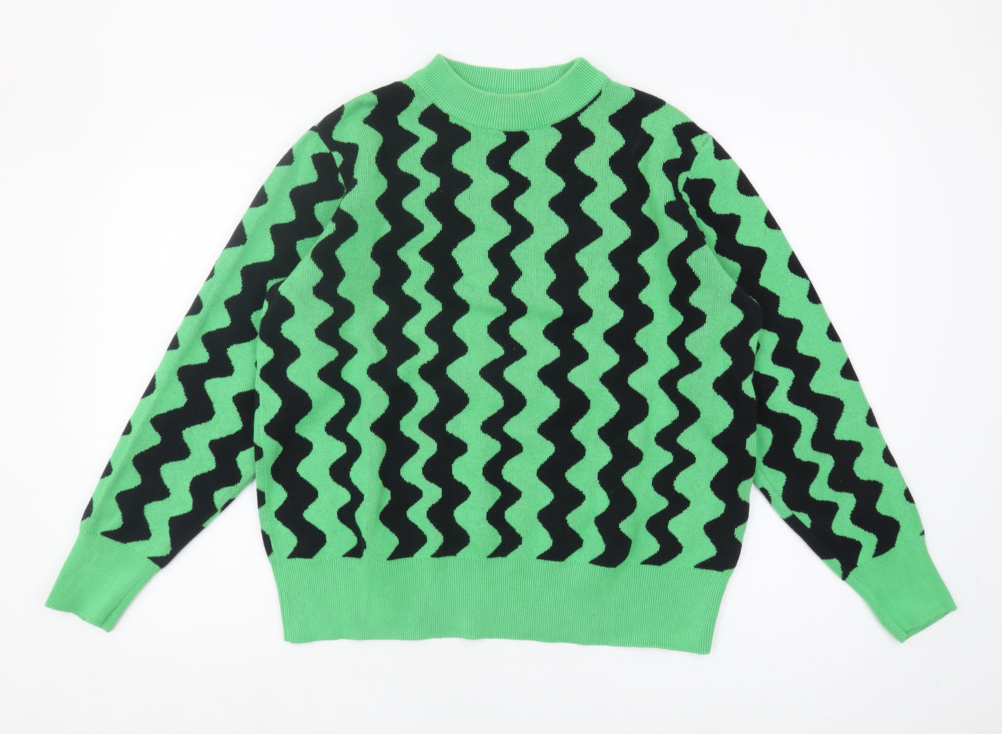 Monki Women's Green Geometric Pullover Jumper M