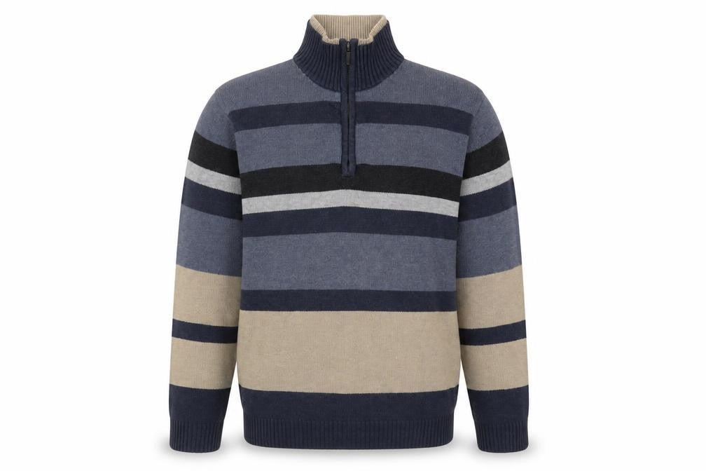 Front view of Wolsey Men's Blue Striped Full Zip Jumper M