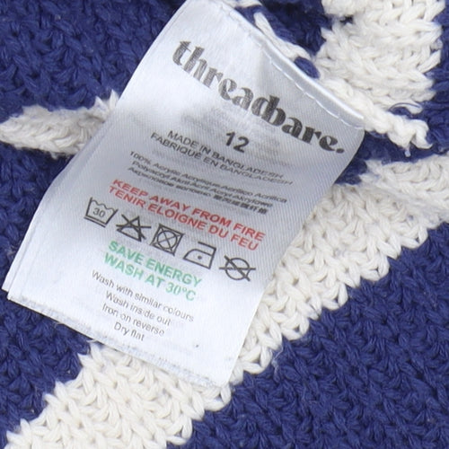 Threadbare Women's Blue Striped Pullover Jumper Size 12