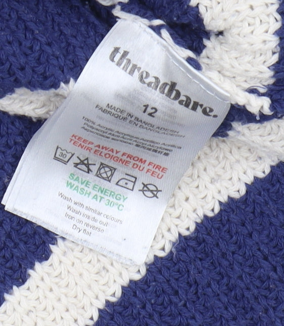 Threadbare Women's Blue Striped Pullover Jumper Size 12