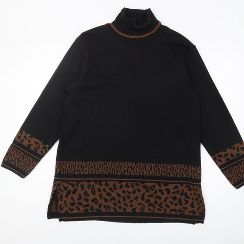 Lady G Women's Black Animal Print Roll Neck Jumper