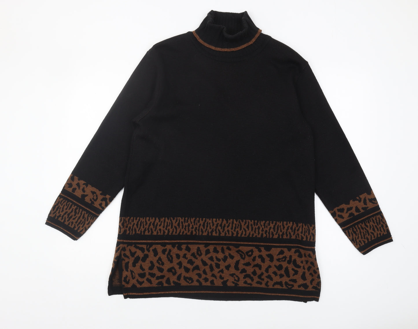 Lady G Women's Black Animal Print Roll Neck Jumper