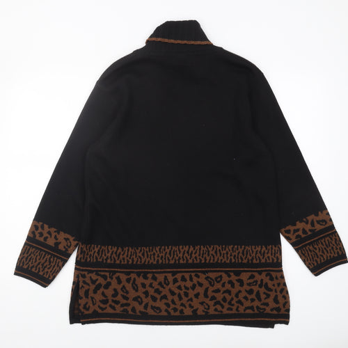 Lady G Women's Black Animal Print Roll Neck Jumper