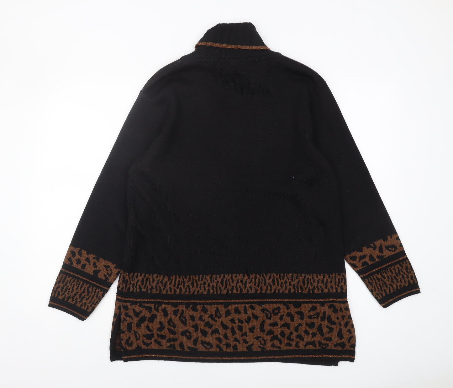 Lady G Women's Black Animal Print Roll Neck Jumper