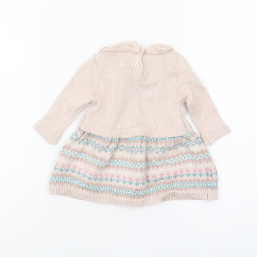Maggie & Zoe Girls Beige Knit Dress, 0-3 Months with Bow Detail