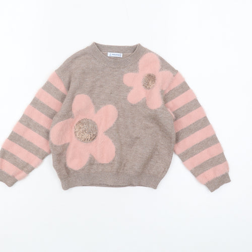 Mayoral Girls Beige Floral Pullover Jumper 3 Years