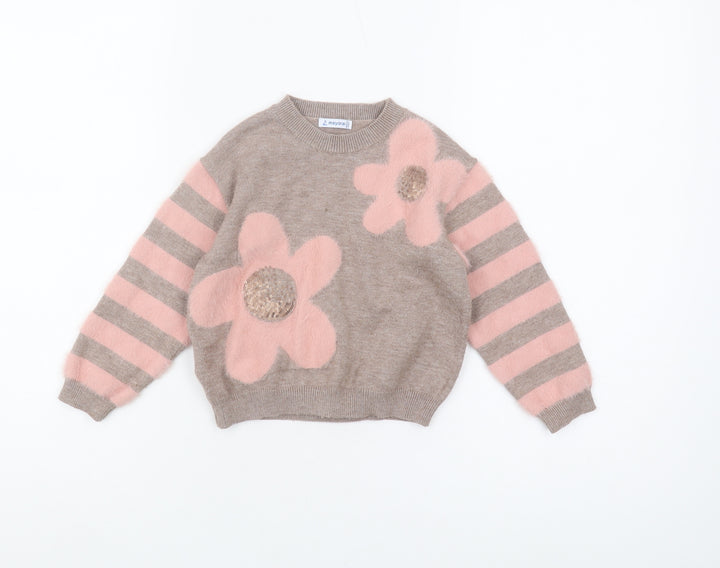 Mayoral Girls Beige Floral Pullover Jumper 3 Years