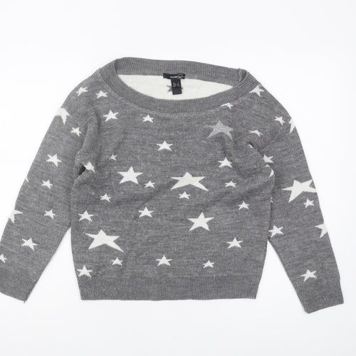 Mango Women's Grey Star Print Jumper, Size 8 Pullover