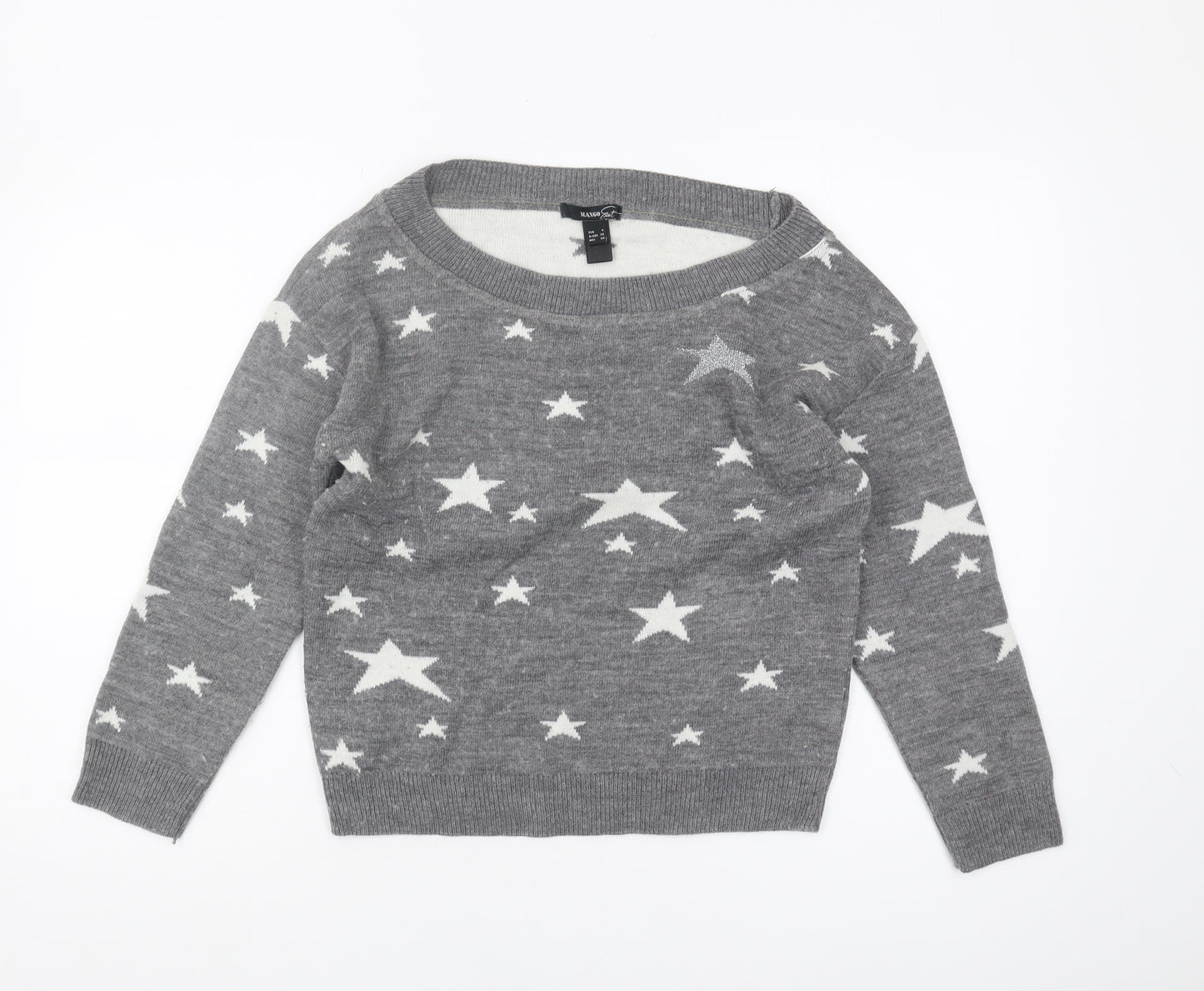 Mango Women's Grey Star Print Jumper, Size 8 Pullover