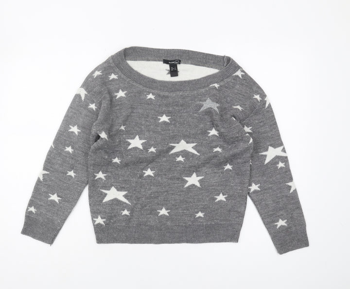 Mango Women's Grey Star Print Jumper, Size 8 Pullover