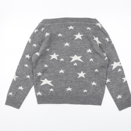 Mango Women's Grey Star Print Jumper, Size 8 Pullover