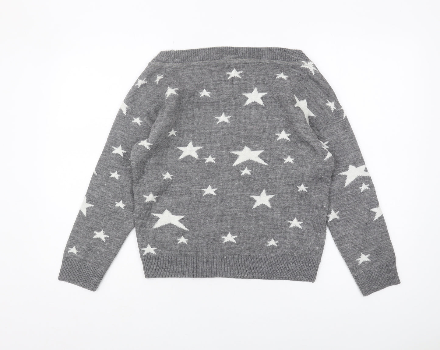 Mango Women's Grey Star Print Jumper, Size 8 Pullover
