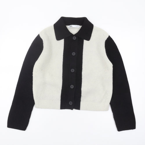 Zara Women's Cardigan, Black/Ivory, M, Collared Style