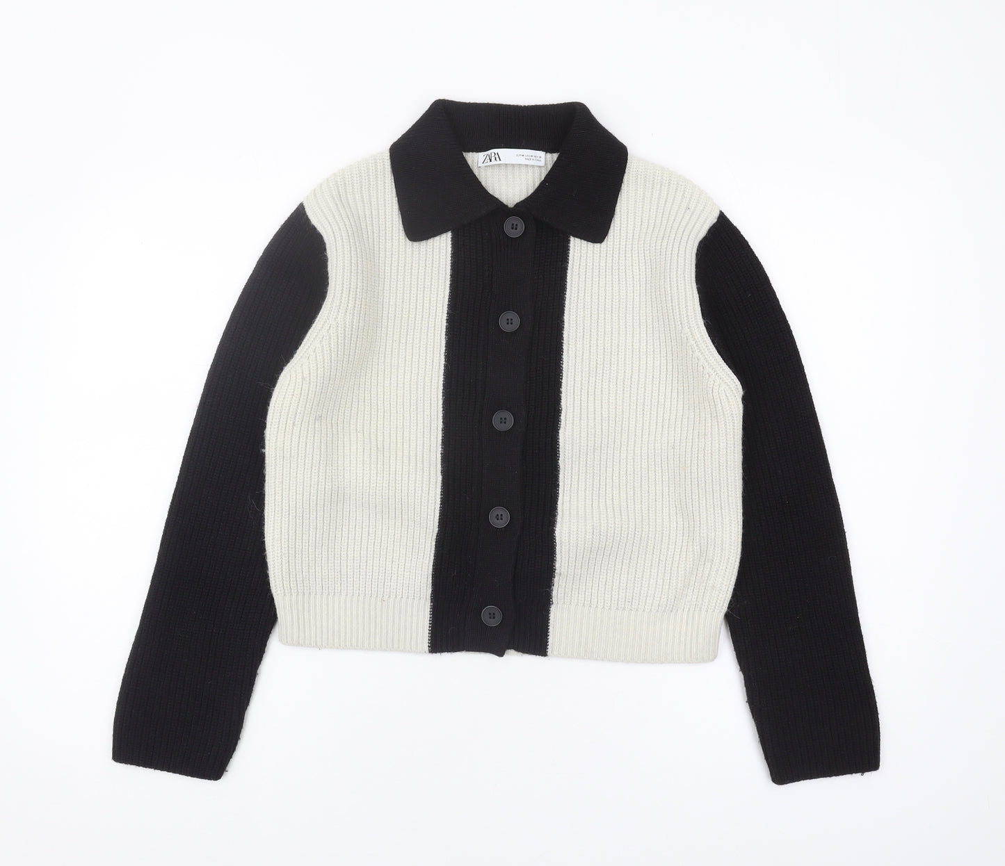 Zara Women's Cardigan, Black/Ivory, M, Collared Style