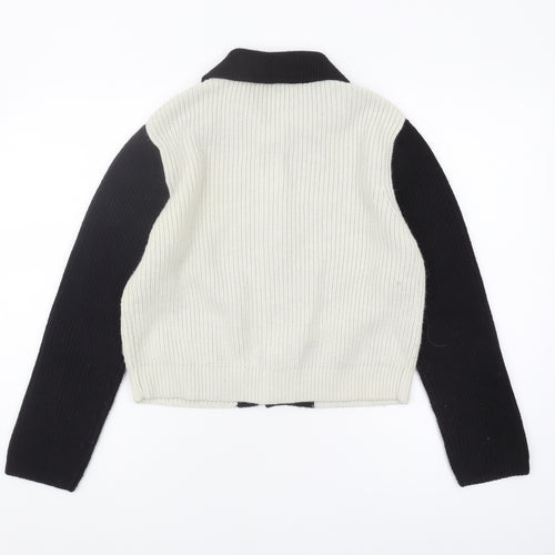 Zara Women's Cardigan, Black/Ivory, M, Collared Style