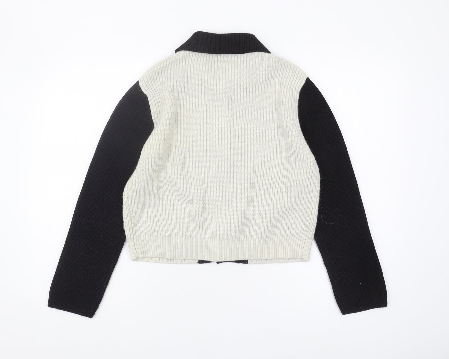 Zara Women's Cardigan, Black/Ivory, M, Collared Style