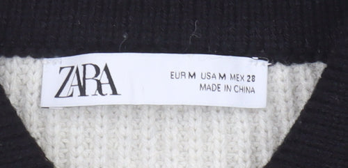 Zara Women's Cardigan, Black/Ivory, M, Collared Style
