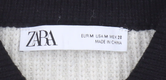 Zara Women's Cardigan, Black/Ivory, M, Collared Style