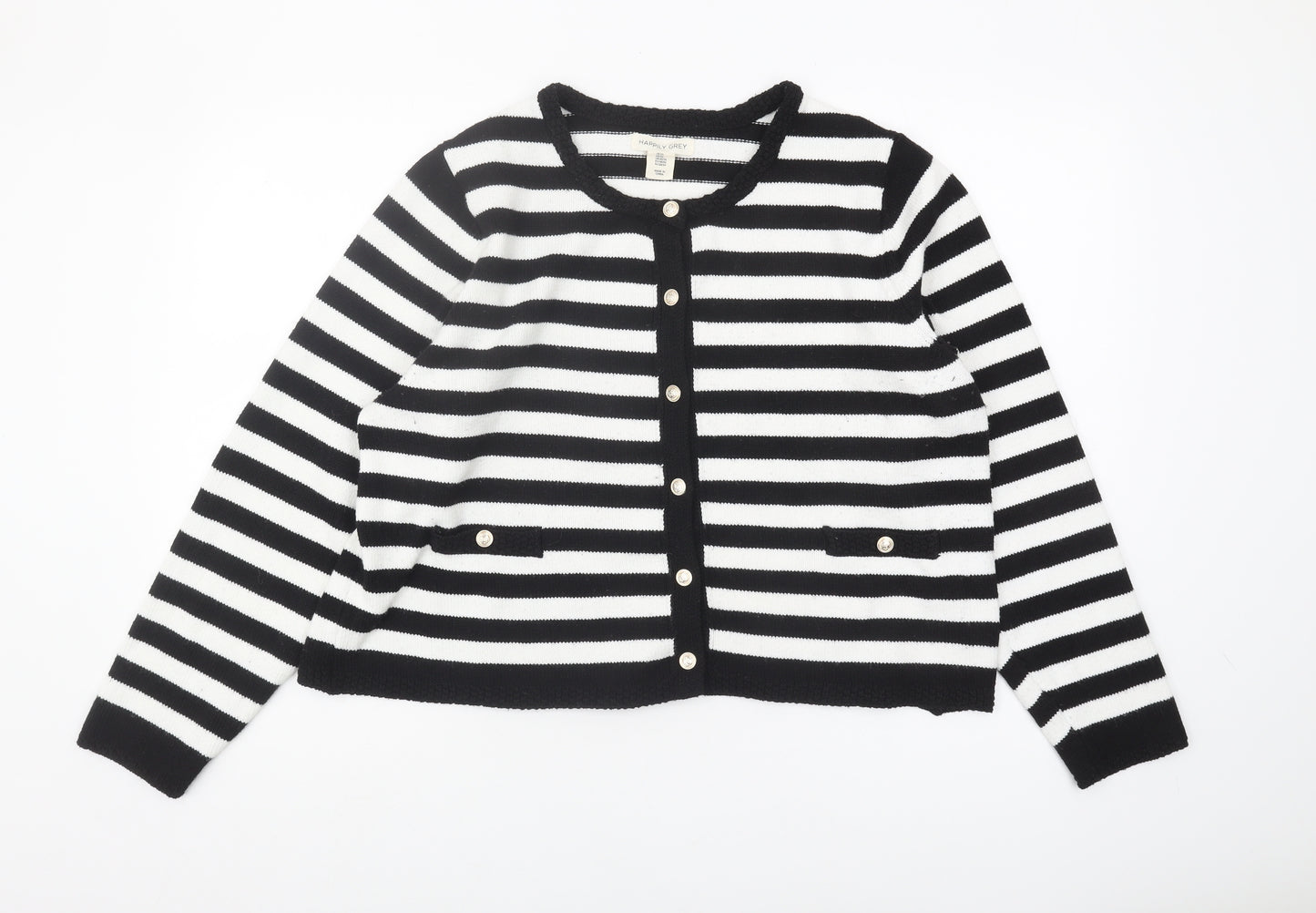 Happily Grey Women's Plus Size Striped Cardigan - Black, 22