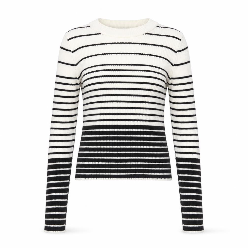 Front view of Topshop Women's Black & White Striped Pullover XS