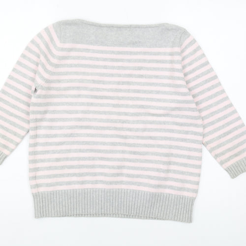 Marks and Spencer Women's Grey Pink Striped Pullover Jumper Size 14