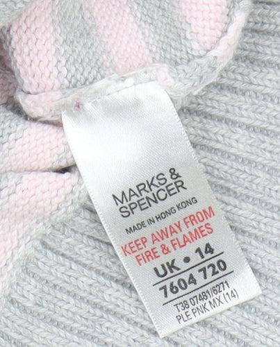 Marks and Spencer Women's Grey Pink Striped Pullover Jumper Size 14