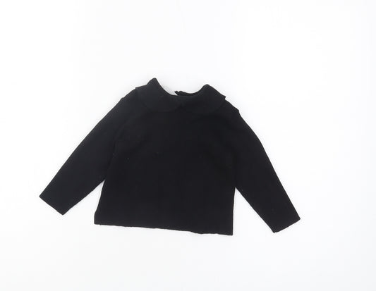 Front view of Zara unisex baby black collared jumper, 12-18 months
