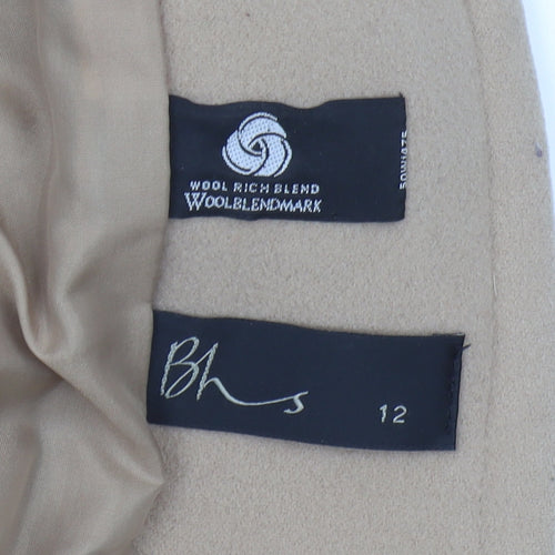 BHS Women's Beige Long Wool Blend Overcoat Size 12