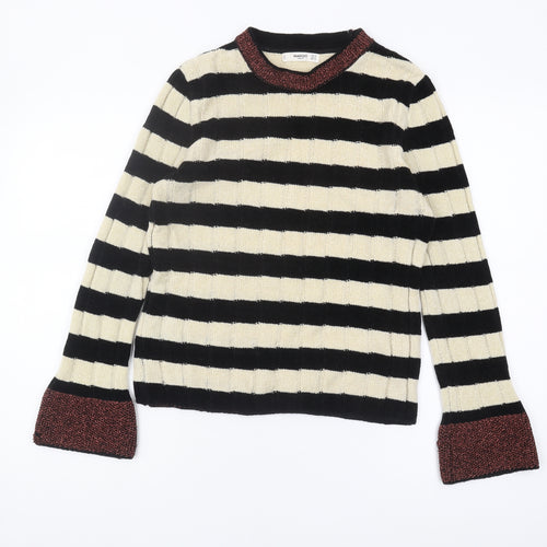 Mango Women's Black Striped Wool Blend Jumper, Size 12