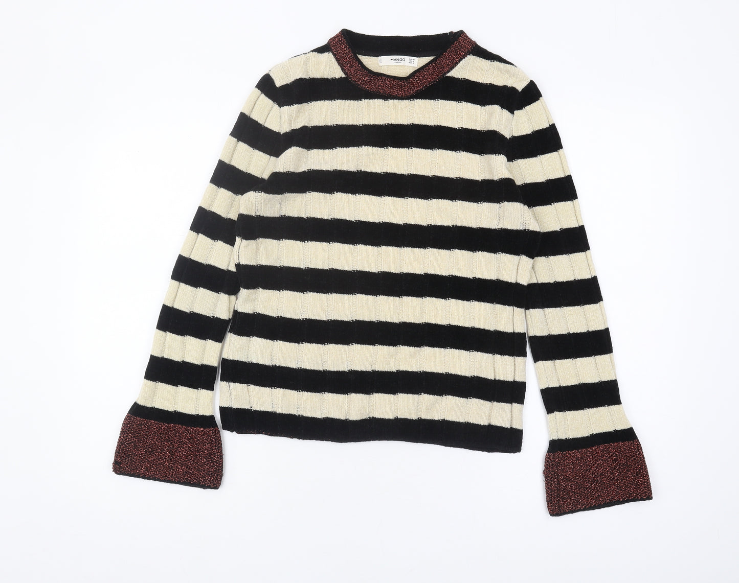Mango Women's Black Striped Wool Blend Jumper, Size 12