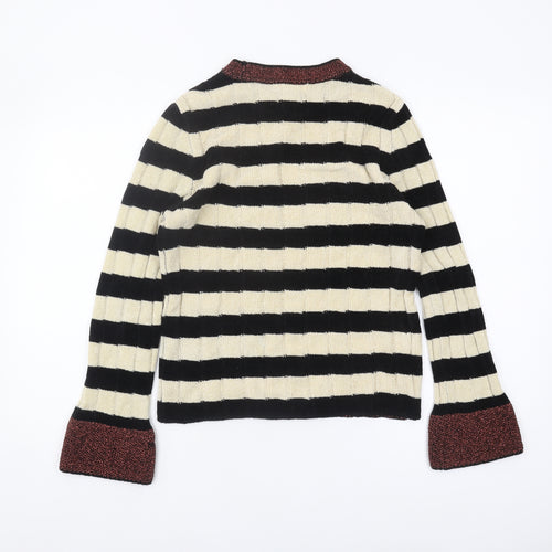 Mango Women's Black Striped Wool Blend Jumper, Size 12