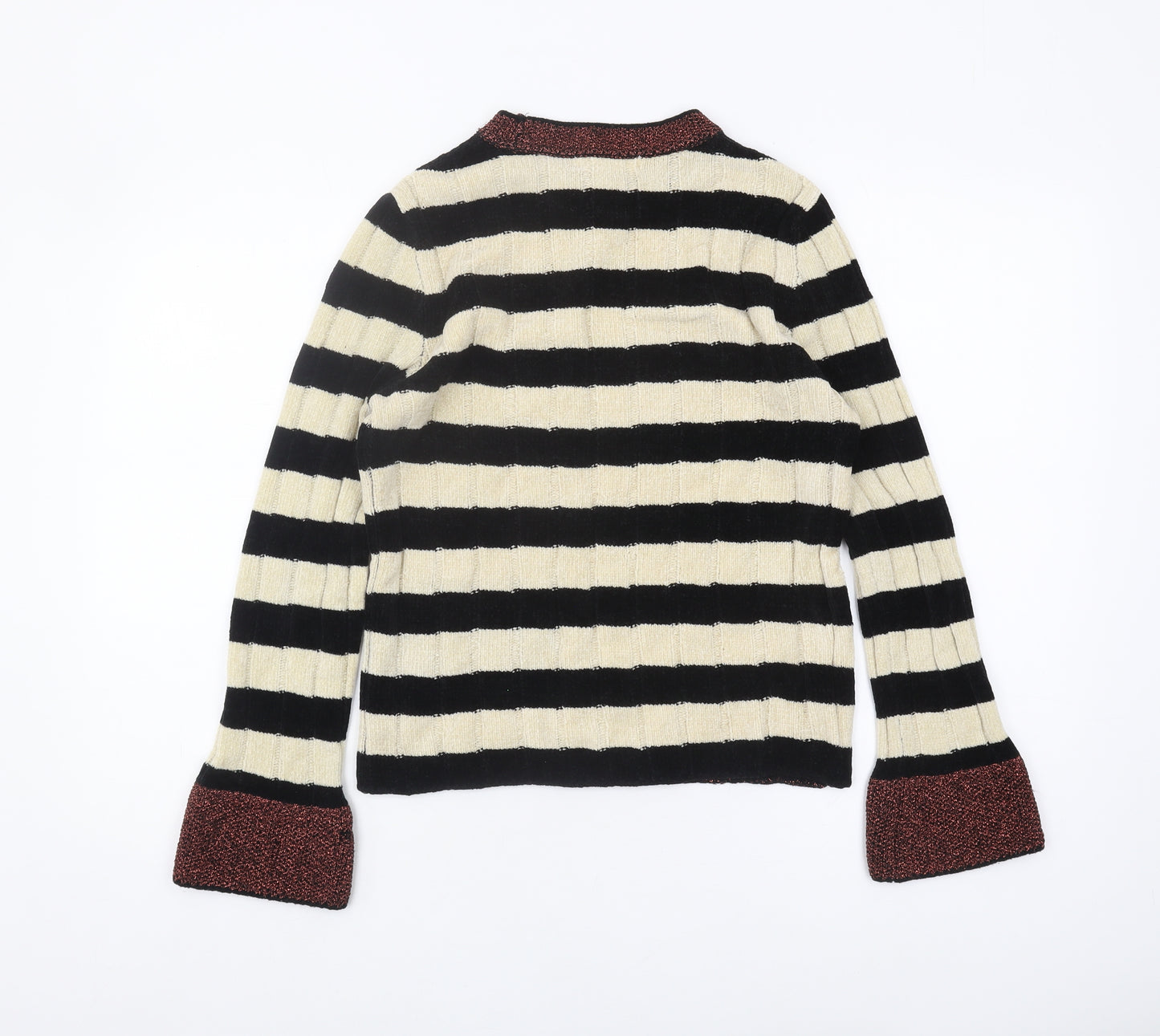 Mango Women's Black Striped Wool Blend Jumper, Size 12