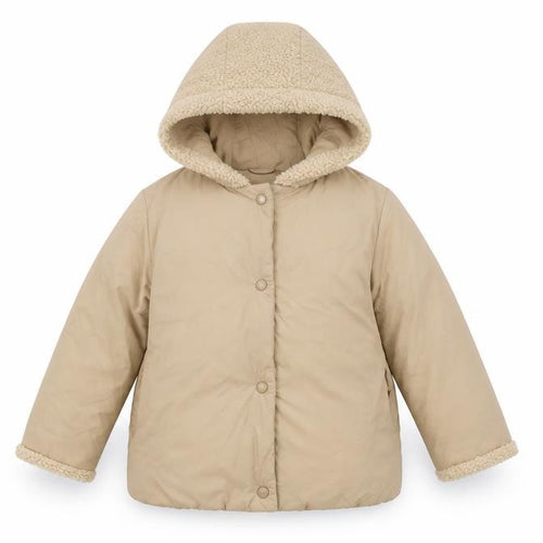 Zara Girls Beige Puffer Jacket 3-4 Years Hooded Snap Closure
