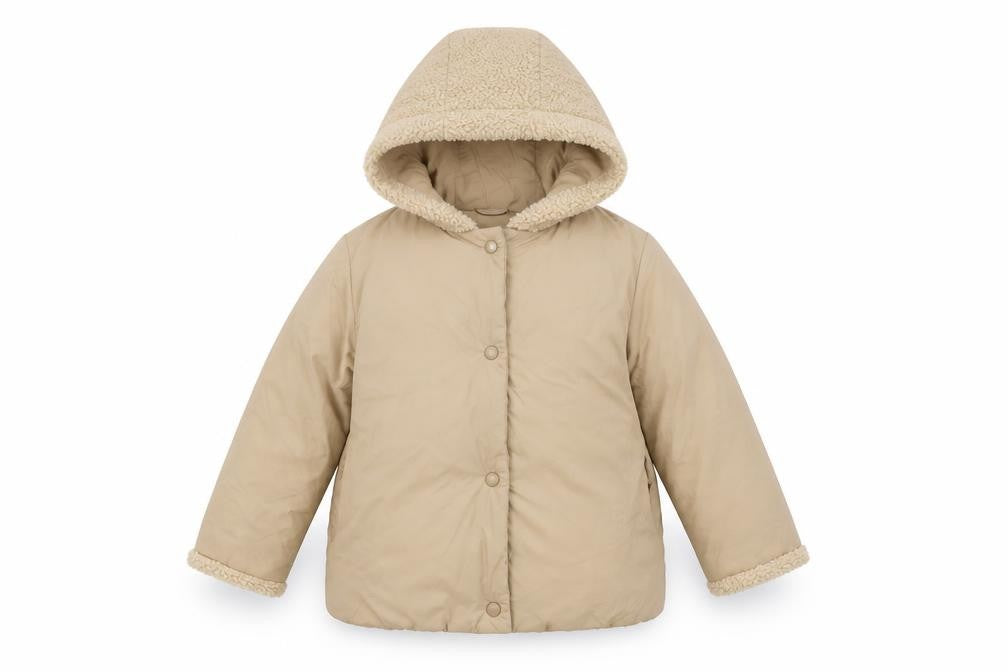 Zara Girls Beige Puffer Jacket 3-4 Years Hooded Snap Closure
