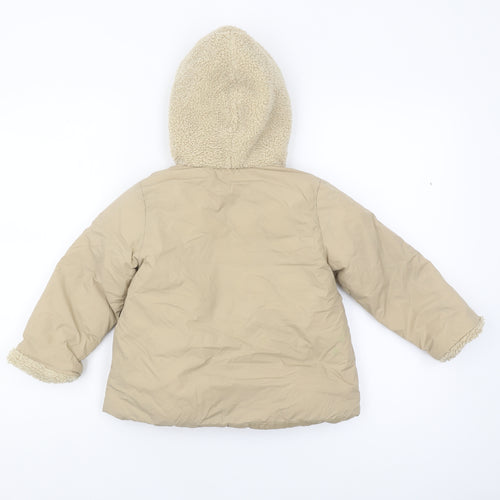 Zara Girls Beige Puffer Jacket 3-4 Years Hooded Snap Closure