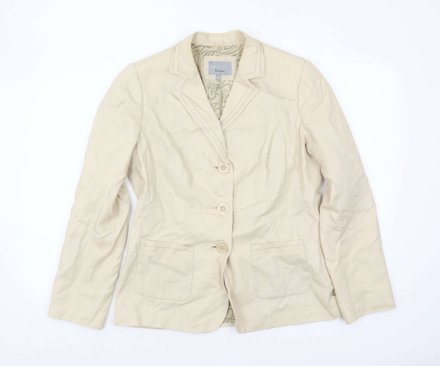 Per Una Beige Linen Blazer, Women, Size 12, 3-Button