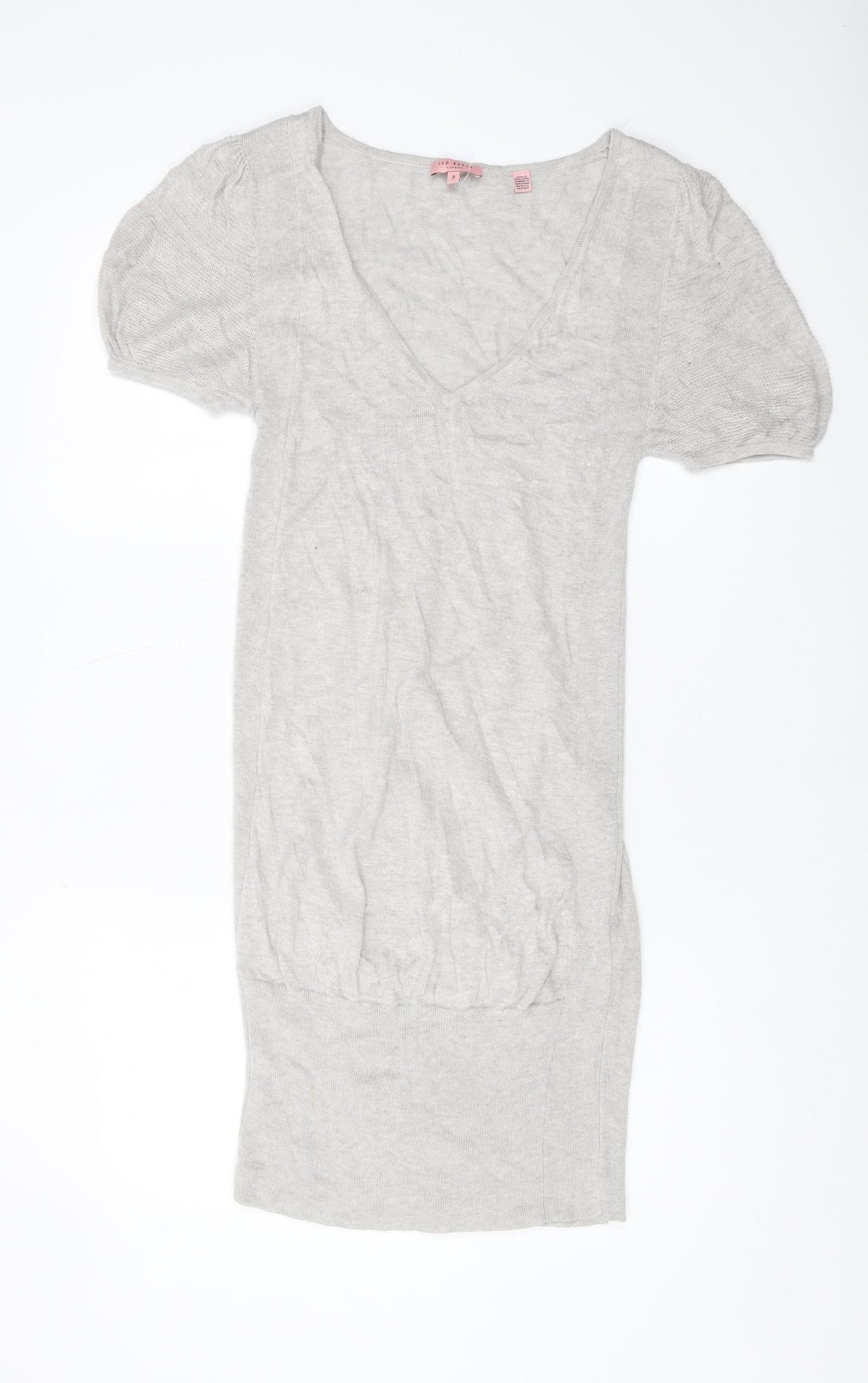 Ted Baker Women's Grey V-Neck Knit Top Size 10