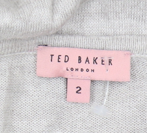Ted Baker Women's Grey V-Neck Knit Top Size 10