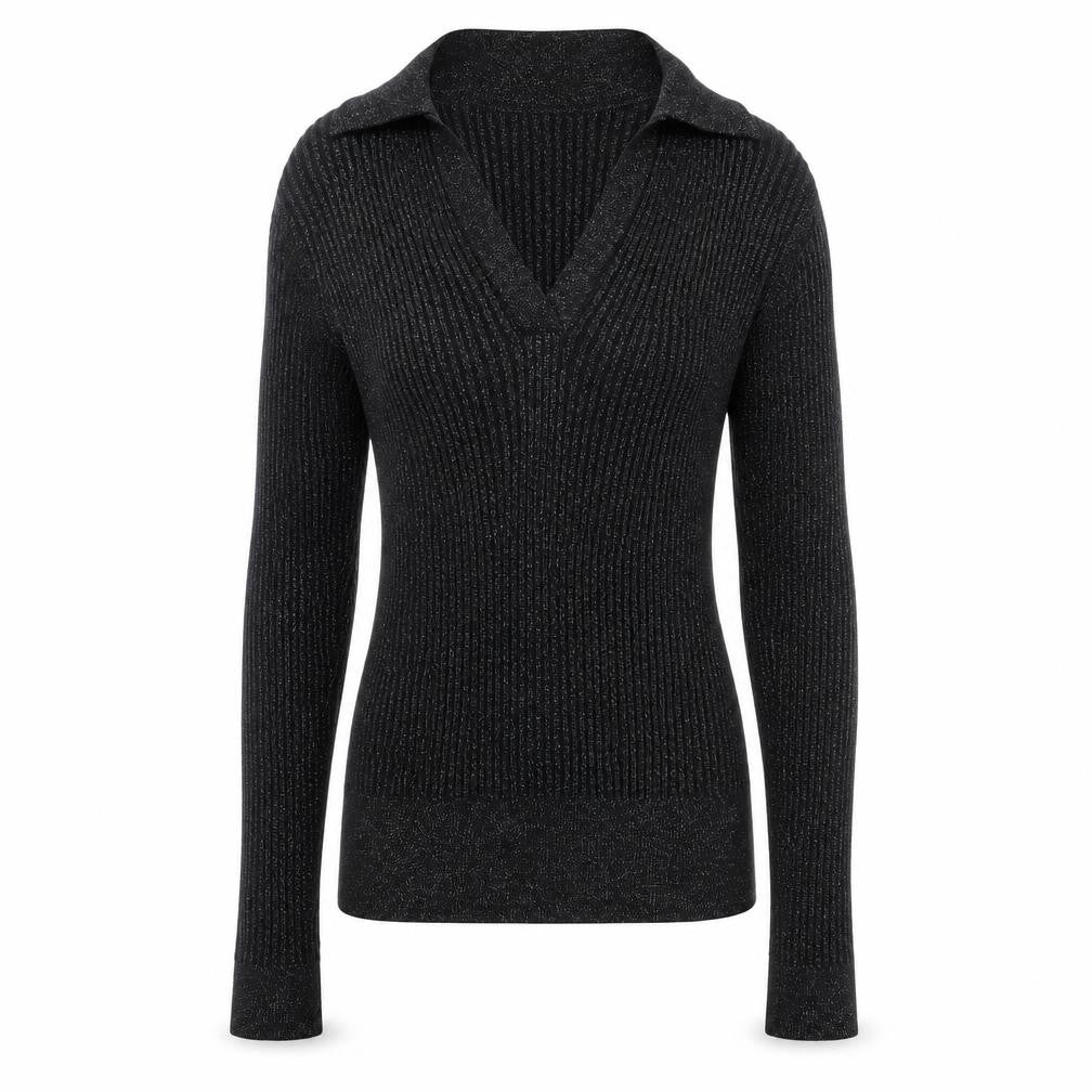 Front view of Marks & Spencer Women's Collared Black Jumper, size 12