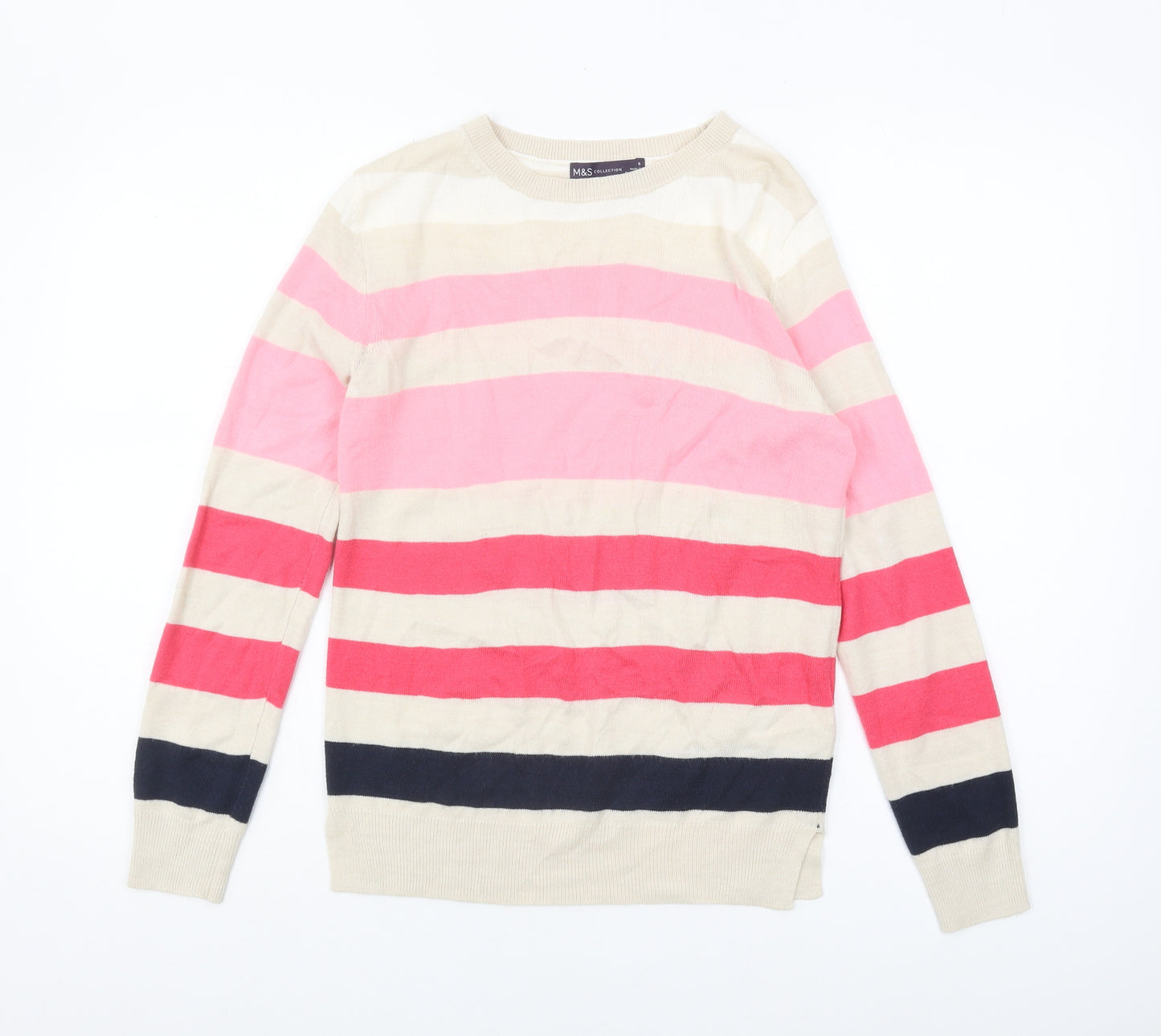 Marks and Spencer Women's Striped Crew Neck Jumper Size 6