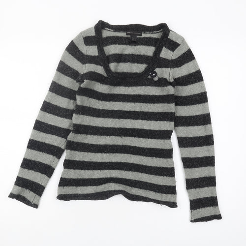 MNG Women's Grey Striped Jumper Size 8